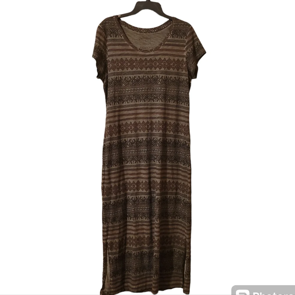 Peruvian Connection Womens Cotton Jersey Midi  Tribal Stripe Dress Large - Picture 4 of 13